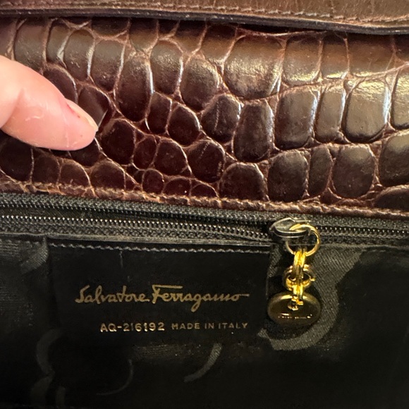 Salvatore Ferragamo Dark Brown Embossed Leather Bag - Picture 5 of 14